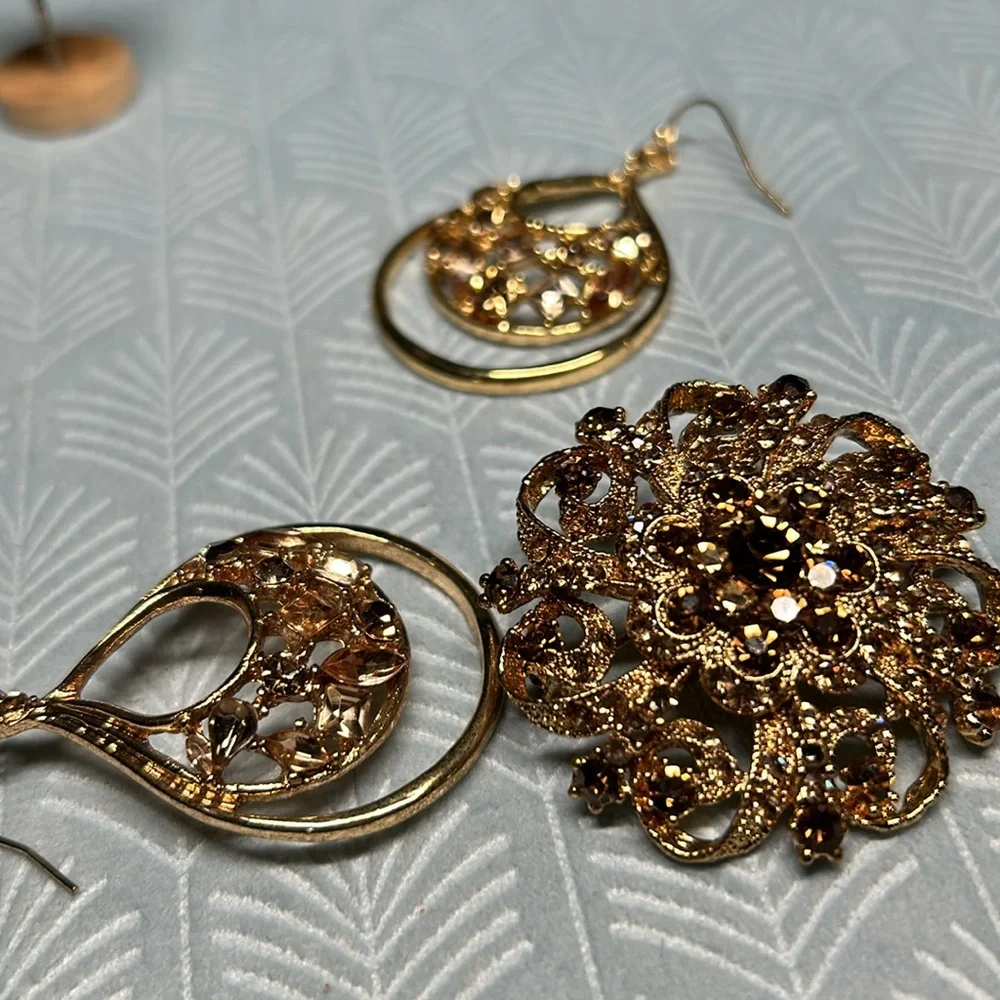 ✨Dazzling brown stone broach and earring set - Picture 13 of 13